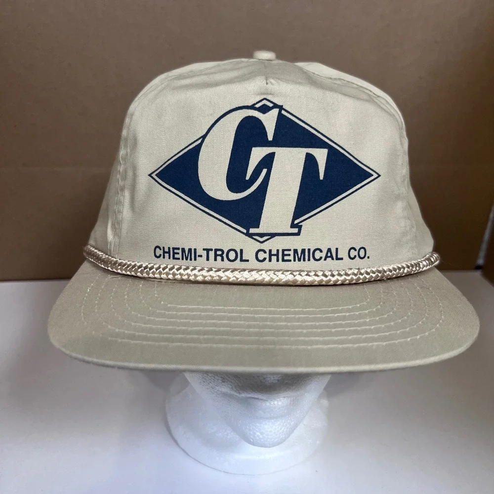 Vintage Chemi-Trol Chemical Co Snapback Hat Tan Rope Trucker‎ Cap
